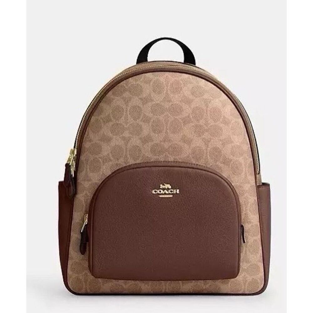 🎒NWT! Coach Sig COURT Backpack Tan/Brown CZ176 Msrp:$450.00